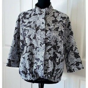 Christopher & Banks Womens Black White Floral Jacket Snap close Blouse SZ S EUC